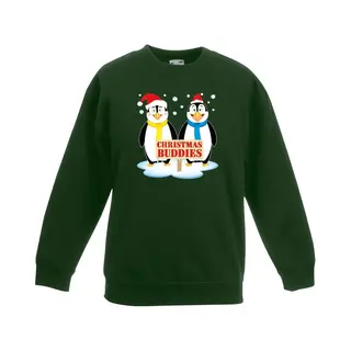 Bellatio Decorations Groene Kersttrui Met 2 Pinguin Vriendjes Voor Jongens En Meisjes - Kerstruien Kind 152/164