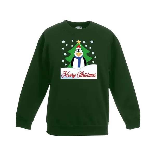 Bellatio Decorations Groene Kersttrui Pinguin Voor Kerstboom Voor Jongens En Meisjes - Kerstruien Kind 134/146 thumbnail