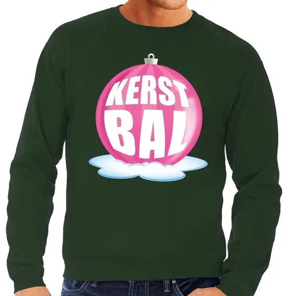 Bellatio Decorations Foute Kersttrui Kerstbal Roze - Sweater - Groen - Voor Heren - Kerstballen Trui S thumbnail