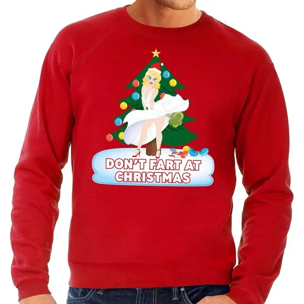Bellatio Decorations Foute Kersttrui / Sweater Rood - Marilyn Monroe - Dont Fart At Christmas L thumbnail