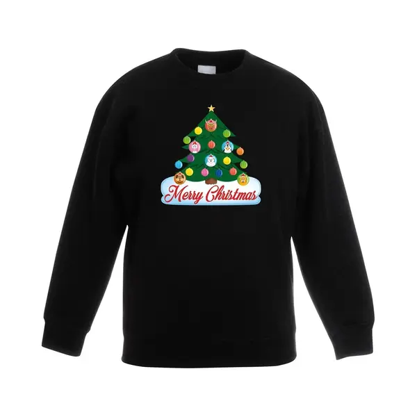 Bellatio Decorations Zwarte Kersttrui Met Dierenvriendjes Kerstboom Voor Jongens En Meisjes - Kersttruien Kind 110/116 thumbnail