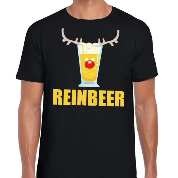 Bellatio Decorations Foute Kersttrui T-shirt - Reinbeer - Zwart - Voor Heren - Drank Rendier L thumbnail