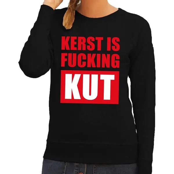Bellatio Decorations Foute Kersttrui / Sweater Kerst Is Fucking Kut Zwart Voor Dames - Kersttruien M thumbnail
