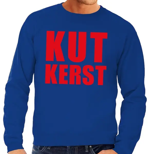 Bellatio Decorations Foute Kersttrui - Sweater - Kut Kerst - Blauw - Voor Heren - Kersttruien L thumbnail