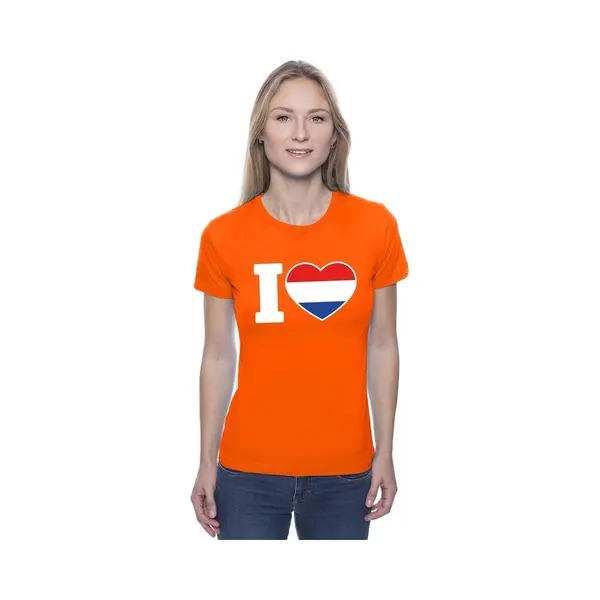 Bellatio Decorations Oranje I Love Holland Supporter Shirt Dames - Oranje Koningsdag/ Holland Supporter Kleding Xs thumbnail