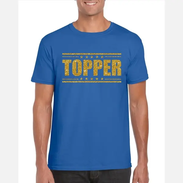 Bellatio Decorations Blauw Topper Shirt In Gouden Glitter Letters Heren - Toppers Dresscode Kleding Xxl thumbnail