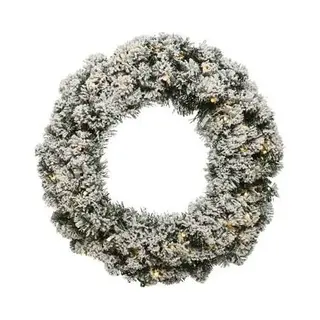 Everlands Groen/witte Kerstkrans 60 Cm Imperial Met Kunstsneeuw En Led-lichtjes - Kerstkransen Kerstversieringen/kerstdecoraties