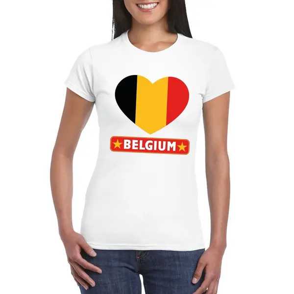 Bellatio Decorations Belgie T-shirt Met Belgische Vlag In Hart Wit Dames Xxl thumbnail
