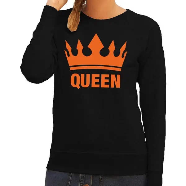 Bellatio Decorations Zwarte Queen Met Kroon Sweater Zwart Dames - Koningsdag Kleding Xs thumbnail