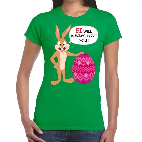 Bellatio Decorations Groen Paas T-shirt Ei Will Always Love You - Pasen Shirt Voor Dames - Pasen Kleding S thumbnail