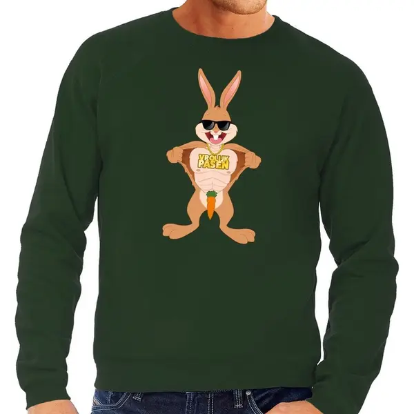 Bellatio Decorations Groene Paas Sweater Stoere Paashaas - Pasen Trui Voor Heren - Pasen Kleding Xxl thumbnail