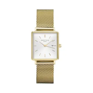Rosefield Women's Watch The Boxy Gold Square Case - White Dial & Mesh Gold Strap Qwsg-Q03