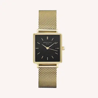 Rosefield Women's Watch The Boxy Gold Square Case - Black Dial & Mesh Gold Strap Qbmg-Q06