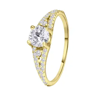Lucardi Dames Goldplated Ring Met Zirkonia - Ring - Cadeau Voor Vrouwen - Echt Zilver - Goudkleurig