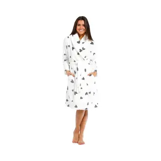 Pastunette Witte Fleece Damesbadjas Hartjes - Rebelle-Xxl (52-54)