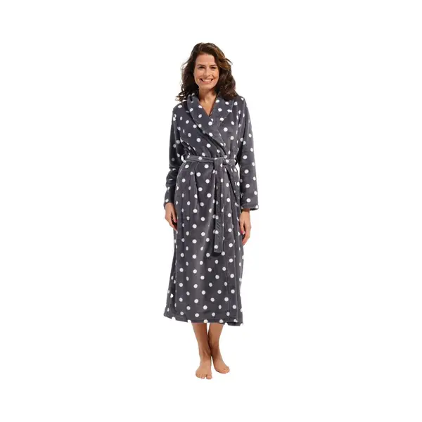 Pastunette Grijze Fleece Damesbadjas Met Stippen - Extra Lang-(40-42) M thumbnail