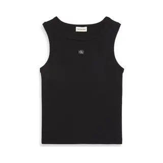 Calvin Klein Damen Tank Top Woven Label Cotton Rib Mit Logo, Schwarz (Black), L