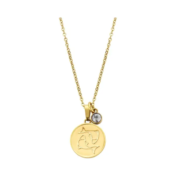 CO88 Collection Zodiac 8CN 26075 Stalen Collier Met Hanger - Sterrenbeeld Vissen - Lengte 42 + 5 Cm - Goudkleurig thumbnail