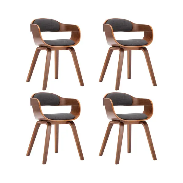 VidaXL Eetkamerstoelen 4 St Stof En Gebogen Hout Donkergrijs thumbnail