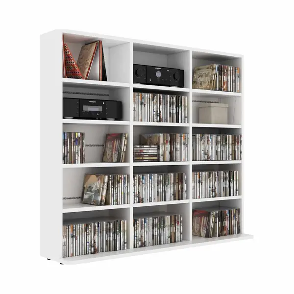 VidaXL Cd Regal Mit 15 Fächern Dvd Bluray Medienregal Medienschrank Aufbewahrung Standregal Regalwand Bücherregal Weiß 100x23x89, 5cm Holzwerkstoff thumbnail