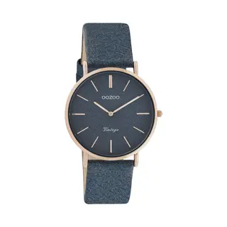 Oozoo Damen Armbanduhr Dunkelblau Analog C20203 Vintage Series Lederarmband UOC20203 Analoguhr