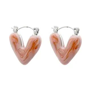 MustHaves Dames Oorbellen - Zilver / Oranje - Hart Design - Roestvrijstaal 2cm – Valentijn – Cadeau
