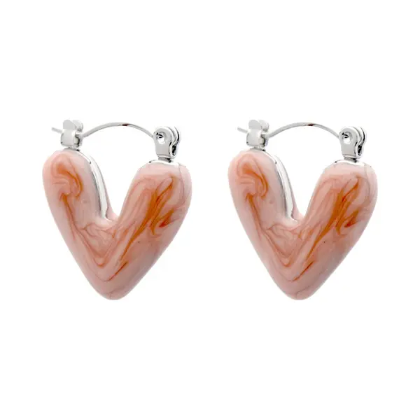 MustHaves Dames Oorbellen - Zilver / Oranje - Hart Design - Roestvrijstaal 2cm – Valentijn – Cadeau thumbnail
