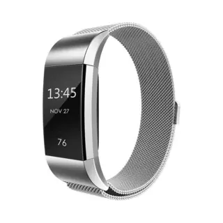 By Qubix - Geschikt Voor Fitbit Charge 2 Milanese Bandje - Maat, Large - Zilver - Horlogeband - Smartwatchbandje