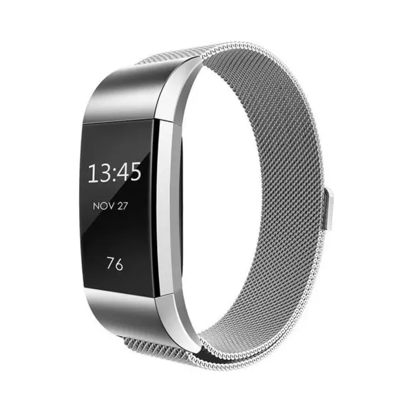 By Qubix - Geschikt Voor Fitbit Charge 2 Milanese Bandje - Maat, Large - Zilver - Horlogeband - Smartwatchbandje thumbnail