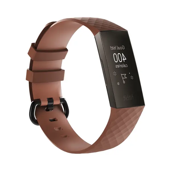 By Qubix Geschikt Voor Fitbit Charge 3 - Fitbit Charge 4 Siliconen Diamant Pattern Bandje - Maat, Large - Coffee - Horlogeband - Smartwatchbandje thumbnail
