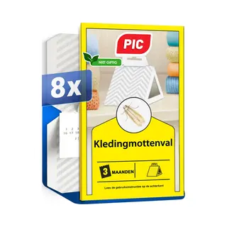 Pic Kledingmottenval 8 Stuks | Vangt Kledingmotten Betrouwbaar | Geurloos & Insecticidevrij | Voor Kledingkasten, Garderobes, Opbergboxen & Lades |