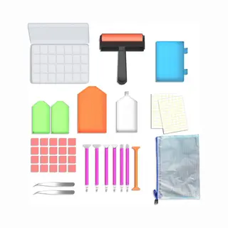 Rubye® Diamond Painting Accessoires Pakket - Opbergdoos Met 28 Vakjes - Inclusief Roller En Tools (39 Stuks)