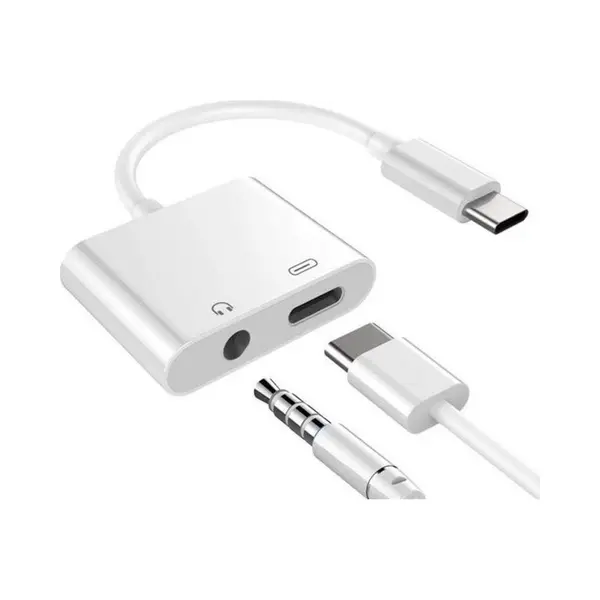 Usb-C Adapter - Usb-C Naar 3, 5mm Aux En Usb-C - Geschikt Voor Samsung S20 & Apple - 2 In 1 Aux - Audio Splitter - Usb-C Audio- En Oplaad Adapter - thumbnail