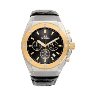 Tw Steel Ceo Tech Mens 44mm Quartz Chronograph Watch With Black Leather Strap