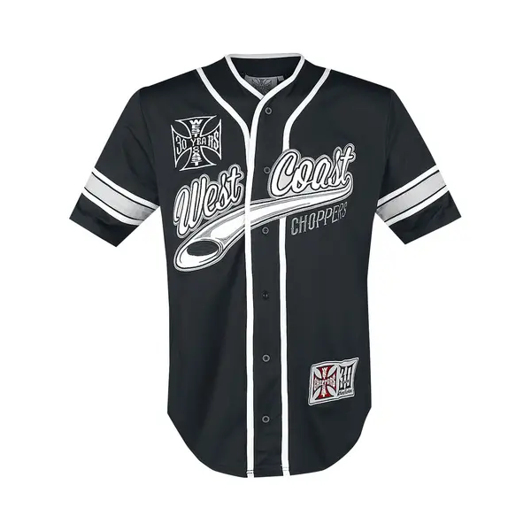 West Coast Choppers 30 Years Anniversary Limited Baseball Jersey Short-sleeved Shirt Black White thumbnail
