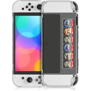 DrPhone NSO1 – Crystal Case Voor Nintendo Switch Oled – Beschermhoes Met 6 Gamekaart Slots – Pc Hard Cover – Transparant