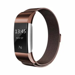 By Qubix - Geschikt Voor Fitbit Charge 2 Milanese Bandje - Maat, Small - Bruin - Horlogeband - Smartwatchbandje