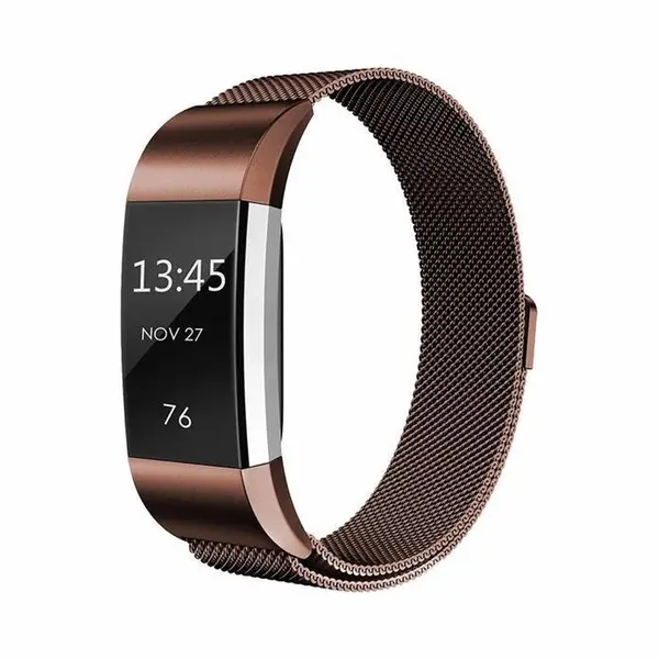 By Qubix - Geschikt Voor Fitbit Charge 2 Milanese Bandje - Maat, Small - Bruin - Horlogeband - Smartwatchbandje thumbnail