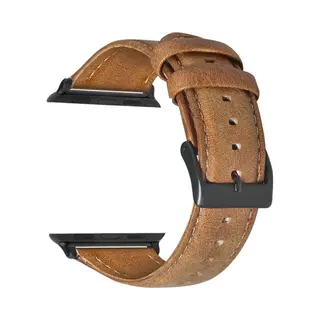 By Qubix Luxe Echt Lederen Bandje - Lichtbruin - Geschikt Voor Apple Watch 38 Mm - 40 Mm - 41 Mm - 42 Mm - Compatible Apple Watch Bandje - Smartwatch