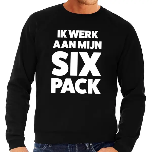 Bellatio Decorations Ik Werk Aan Mijn Six Pack Tekst Sweater Zwart Heren - Heren Trui Ik Werk Aan Mijn Six Pack M thumbnail
