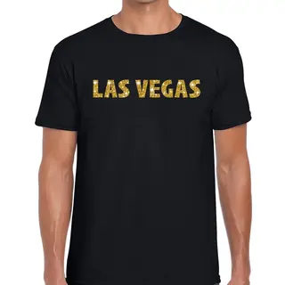 Bellatio Decorations Las Vegas Gouden Glitter Tekst T-shirt Zwart Heren - Heren Shirt Las Vegas Xxl