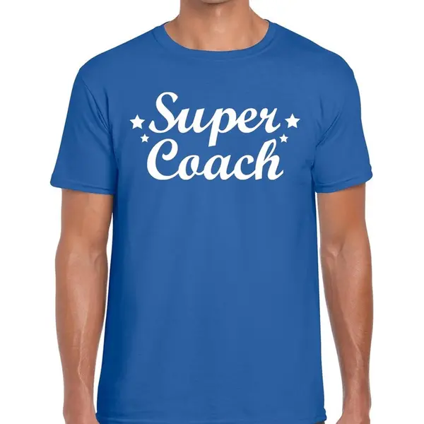 Bellatio Decorations Super Coach Cadeau T-shirt Blauw Voor Heren - Bedankt Cadeau Voor Een Coach M thumbnail