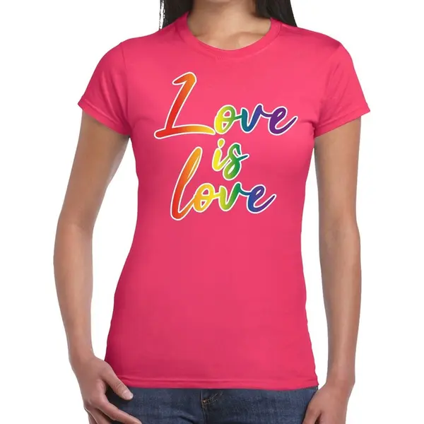 Bellatio Decorations Gay Pride Love Is Love T-shirt Roze Voor Dames - Lgbt Kleding M thumbnail