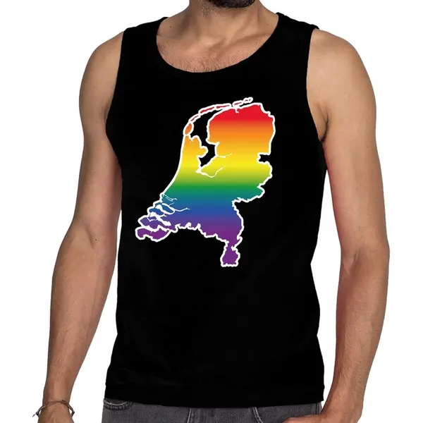 Bellatio Decorations Nederland/Holland Gaypride Tanktop Zwart - Regenboog Singlet Zwart Voor Heren - Gaypride Xxl thumbnail