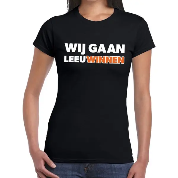 Bellatio Decorations Nederland Supporter T-shirt Wij Gaan Leeuwinnen Zwart Dames - Oranje Landen Kleding L thumbnail