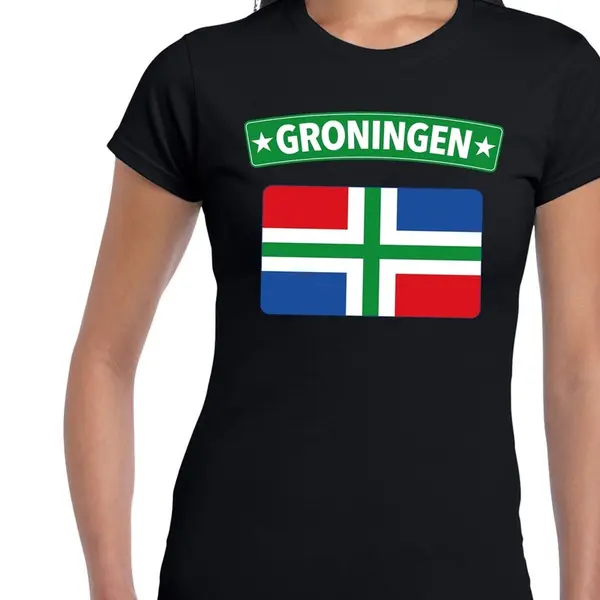 Bellatio Decorations Groningen Vlag T-shirt Zwart Voor Dames - Grunnen Vlag Shirt Voor Dames Xl thumbnail