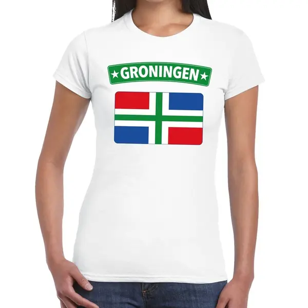 Bellatio Decorations Groningen Vlag T-shirt Wit Voor Dames - Grunnen Vlag Shirt Voor Dames Xxl thumbnail