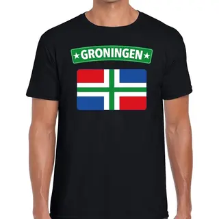 Bellatio Decorations Groningen Vlag T-shirt Zwart Voor Heren - Grunnen Vlag Shirt Voor Heren M