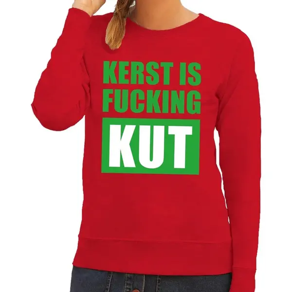 Bellatio Decorations Foute Kersttrui / Sweater Kerst Is Fucking Kut - Rood Voor Dames - Kersttruien 2XL thumbnail