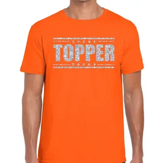 Bellatio Decorations Oranje Topper Shirt In Zilveren Glitter Letters Heren - Toppers Dresscode Kleding L
